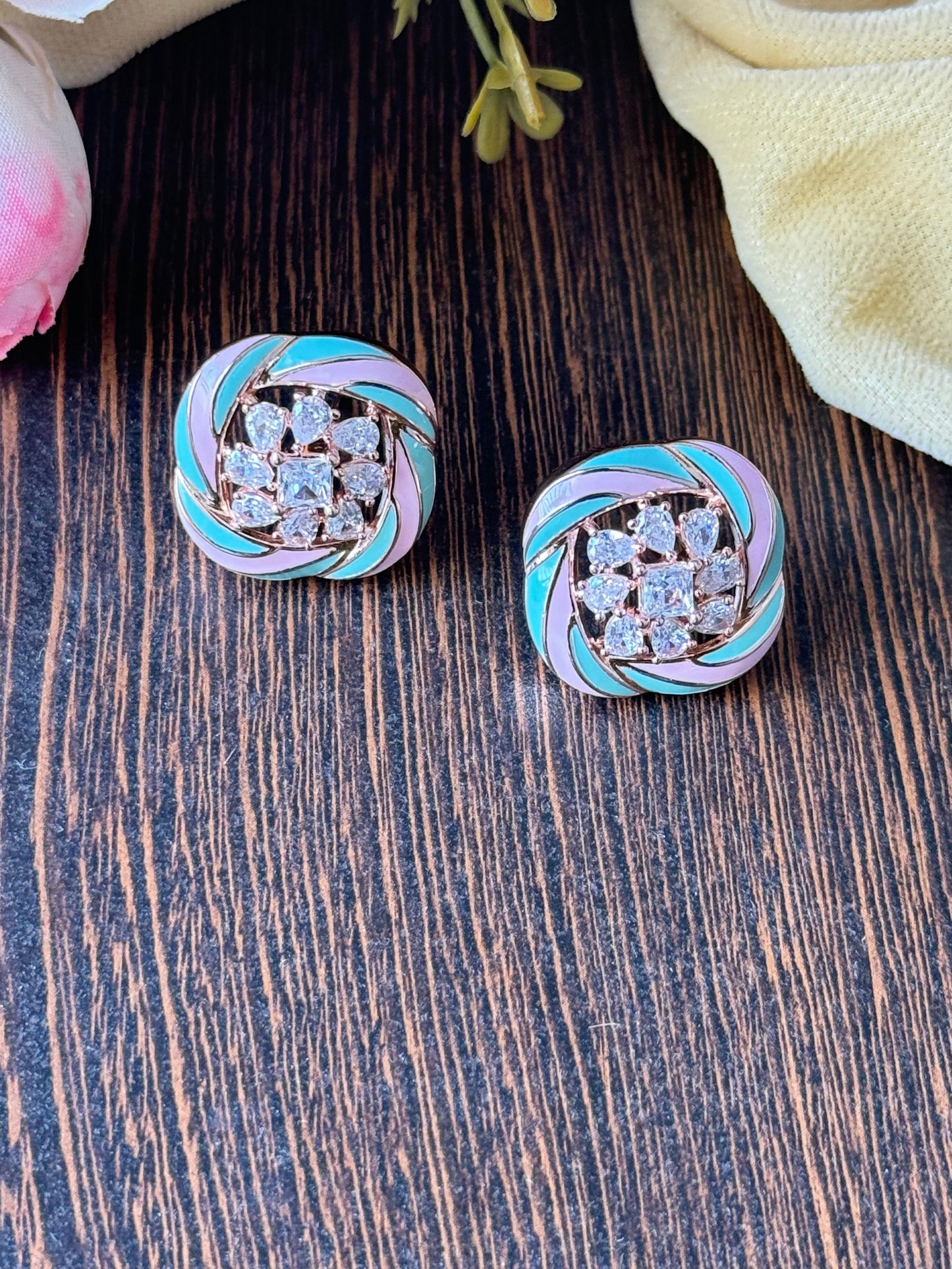 Meenakari CZ Stone Stud Earrings