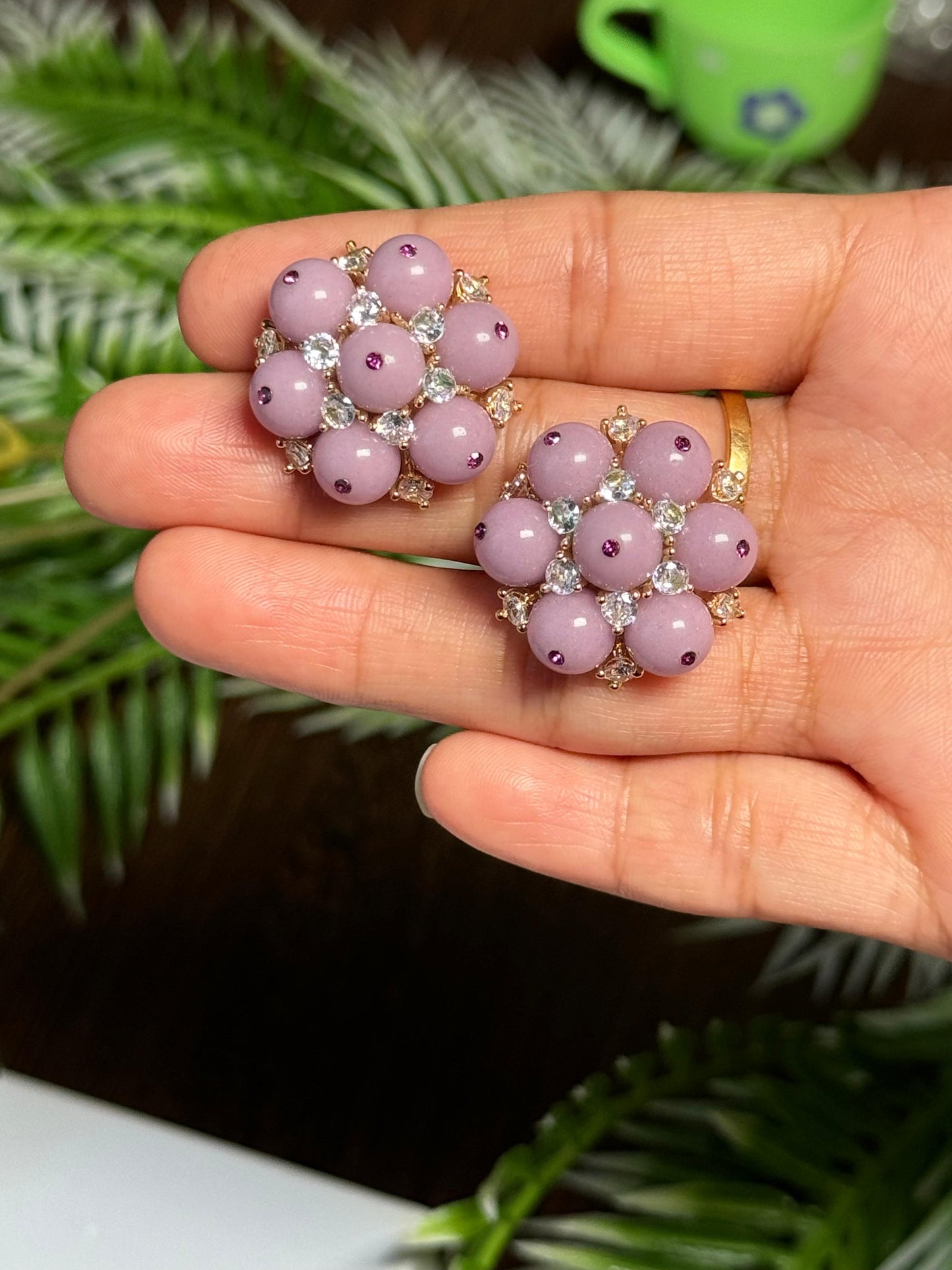 Floral Lavender CZ Cluster Earrings