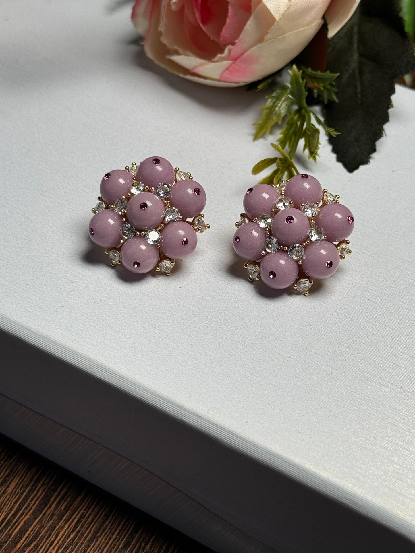 Floral Lavender CZ Cluster Earrings