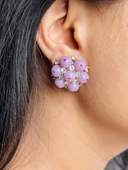 Floral Lavender CZ Cluster Earrings