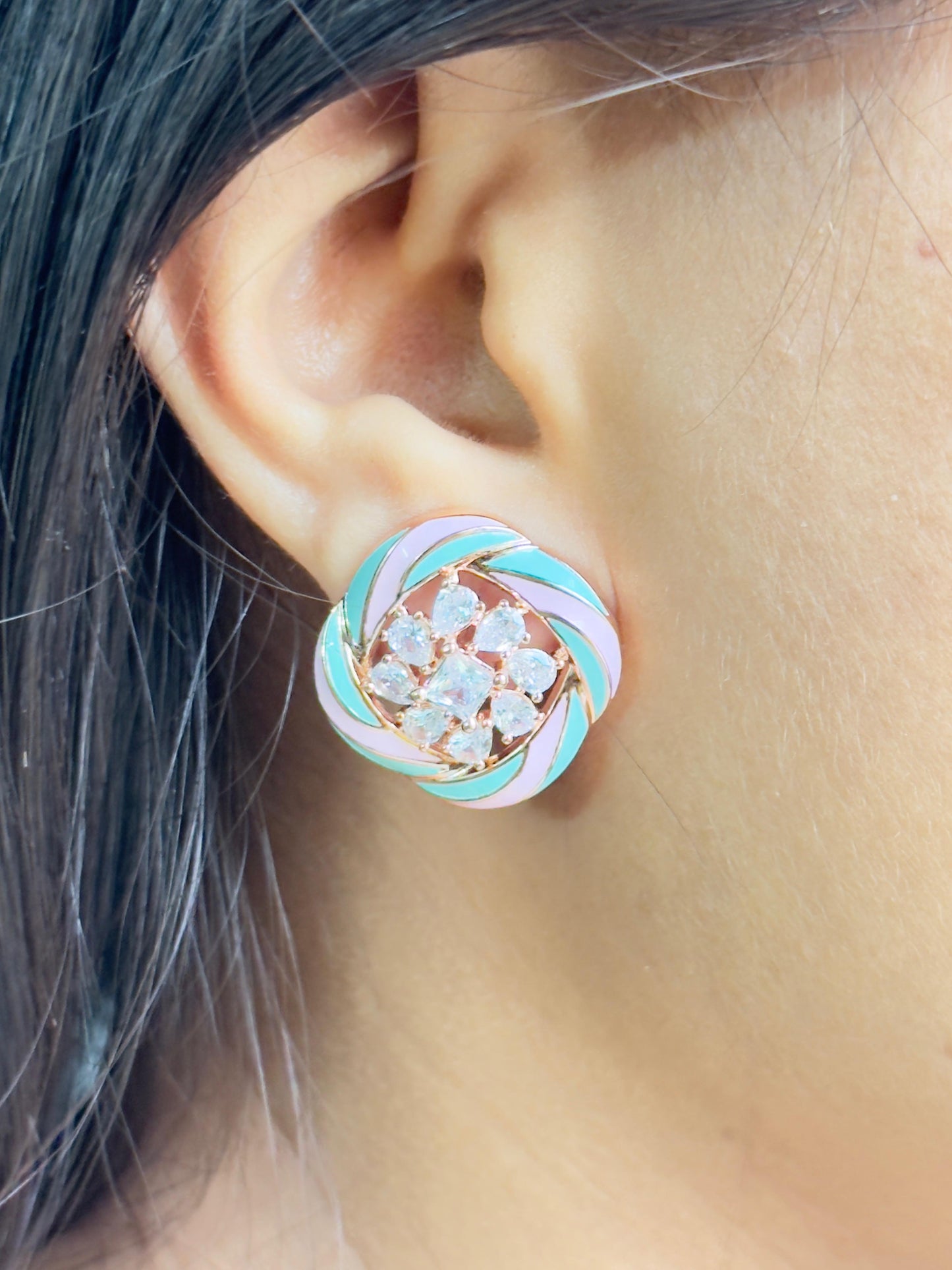 Meenakari CZ Stone Stud Earrings