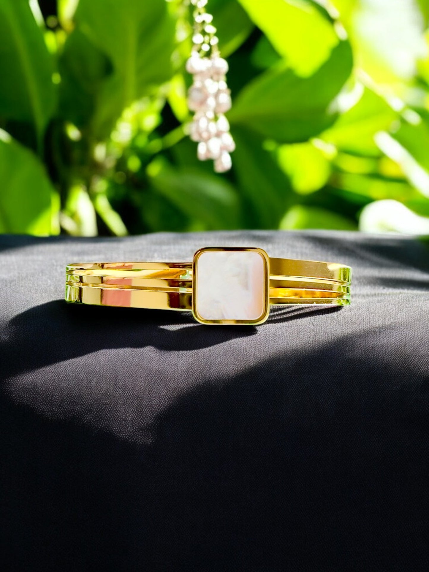 Modern Minimalist Mother of Pearl Gold-plated Kada Bracelet