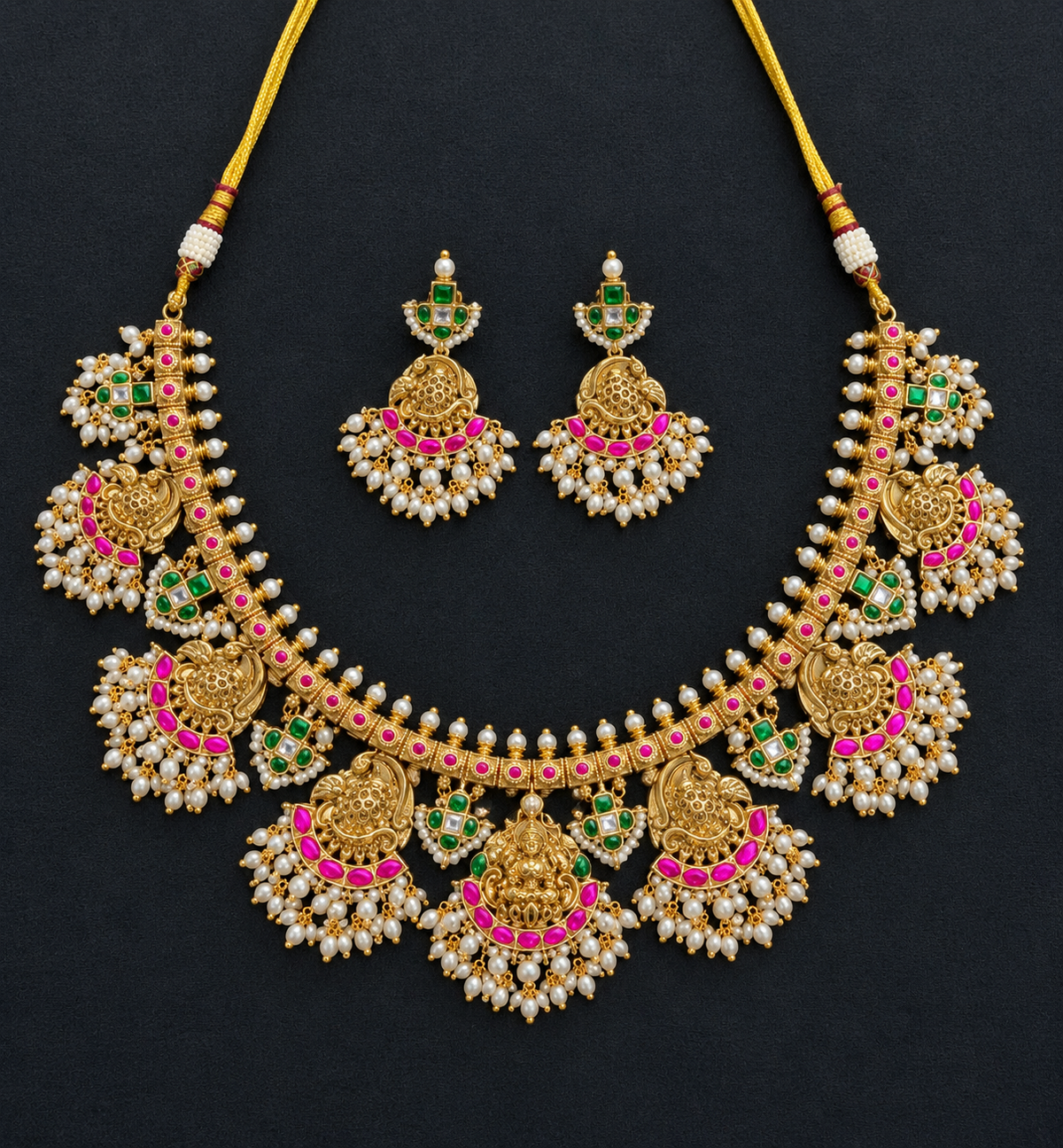 Shreya Temple Jadua Kundan Necklace Set