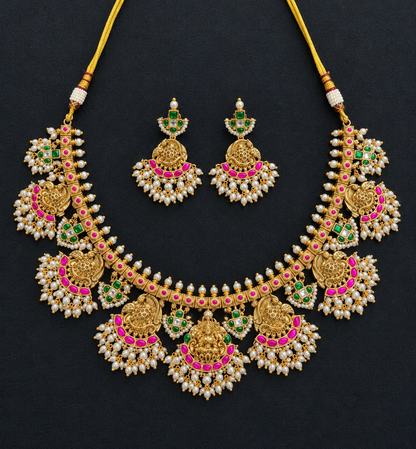 Shreya Temple Jadua Kundan Necklace Set