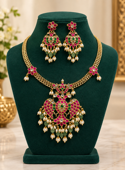 Nandini Peacock Jadua Kundan Necklace Set
