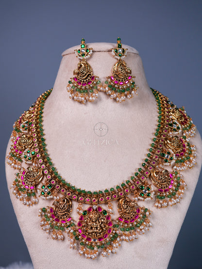 Shreya Temple Long Jadua Kundan Necklace Set