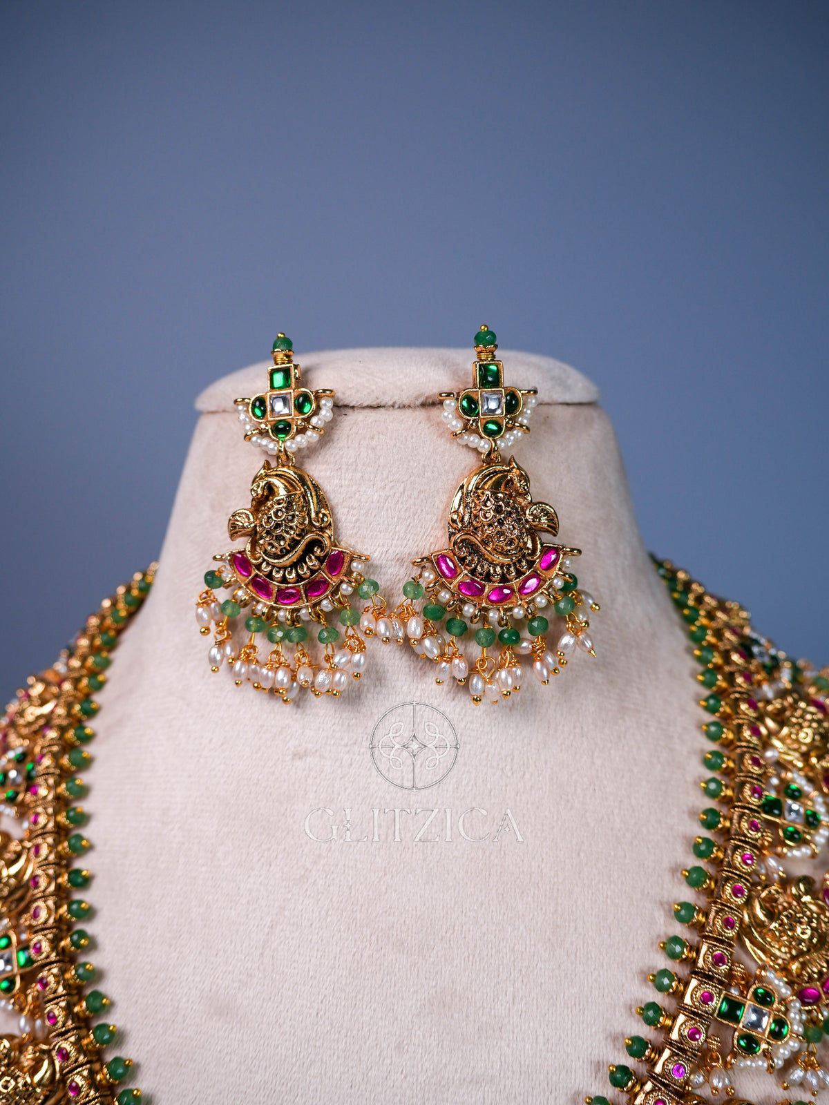 Shreya Temple Long Jadua Kundan Necklace Set
