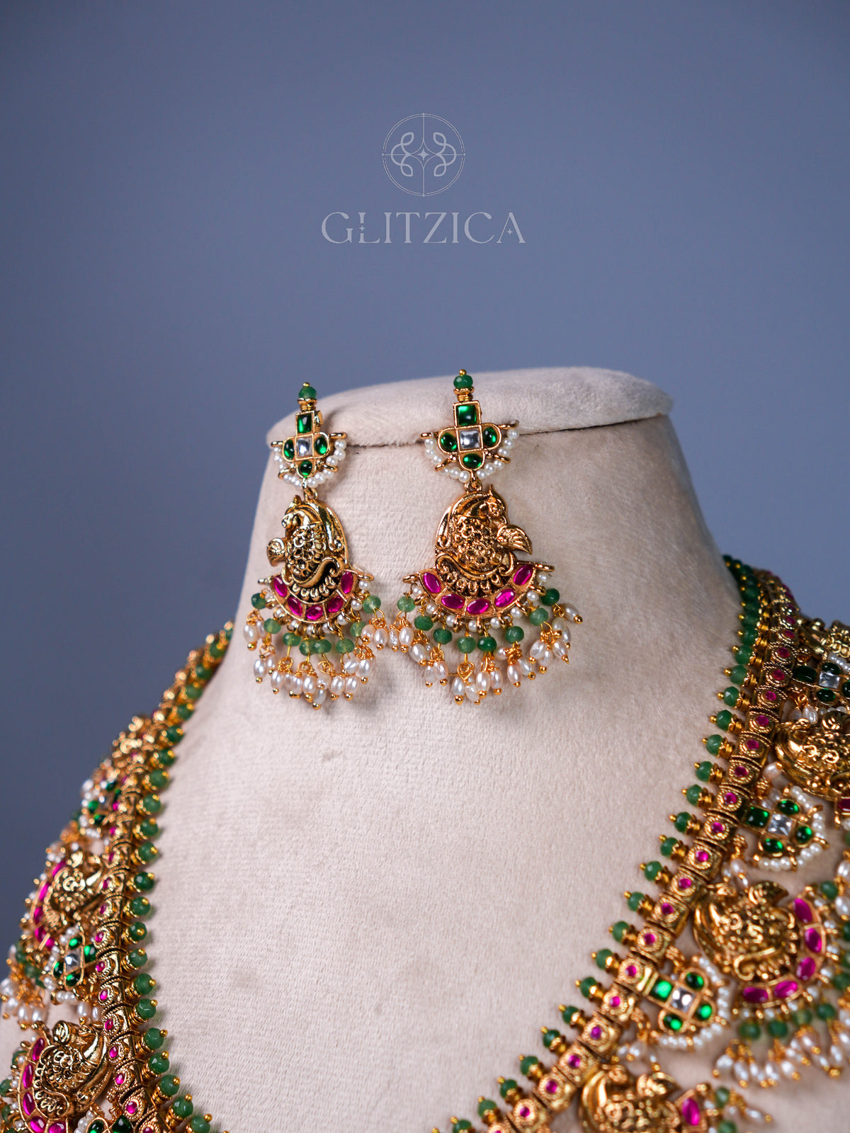 Shreya Temple Long Jadua Kundan Necklace Set