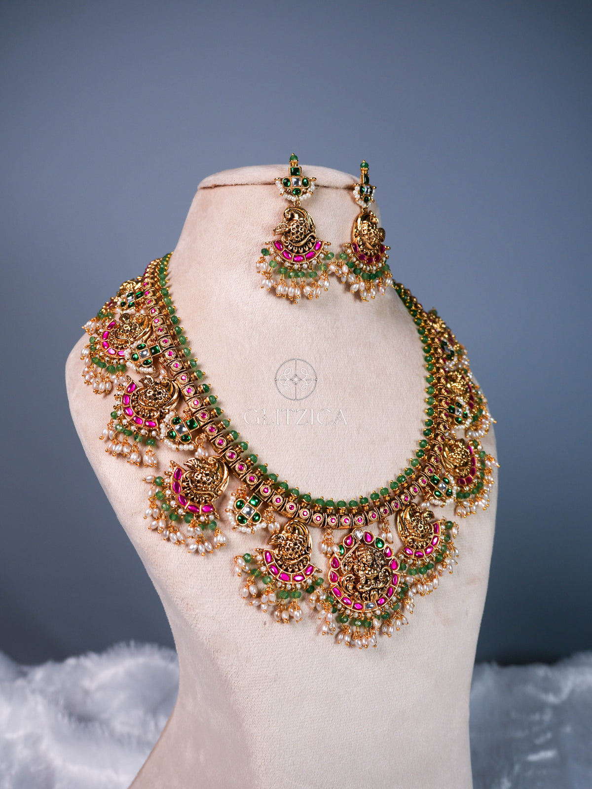 Shreya Temple Long Jadua Kundan Necklace Set