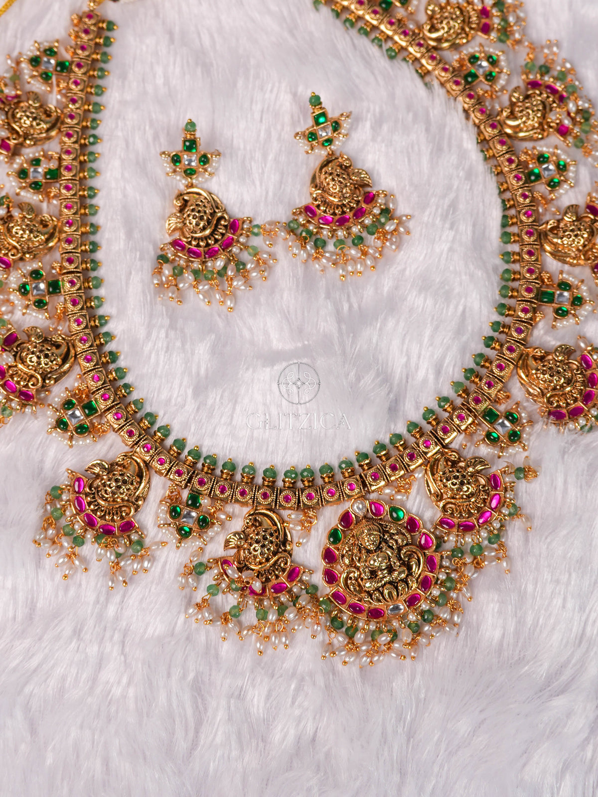 Shreya Temple Long Jadua Kundan Necklace Set