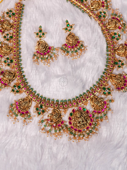 Shreya Temple Long Jadua Kundan Necklace Set