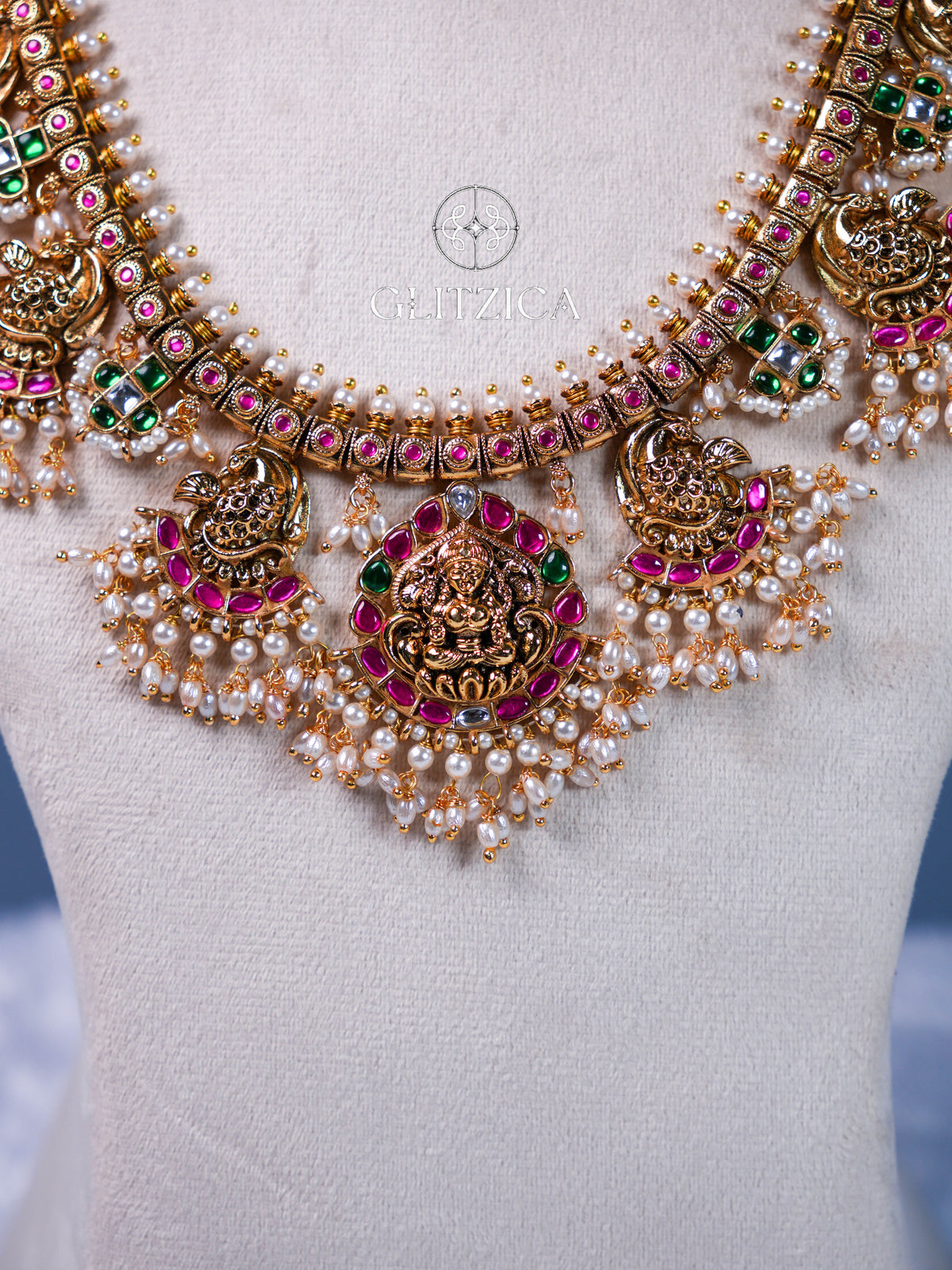 Akshara Temple Long Jadua Kundan Necklace Set