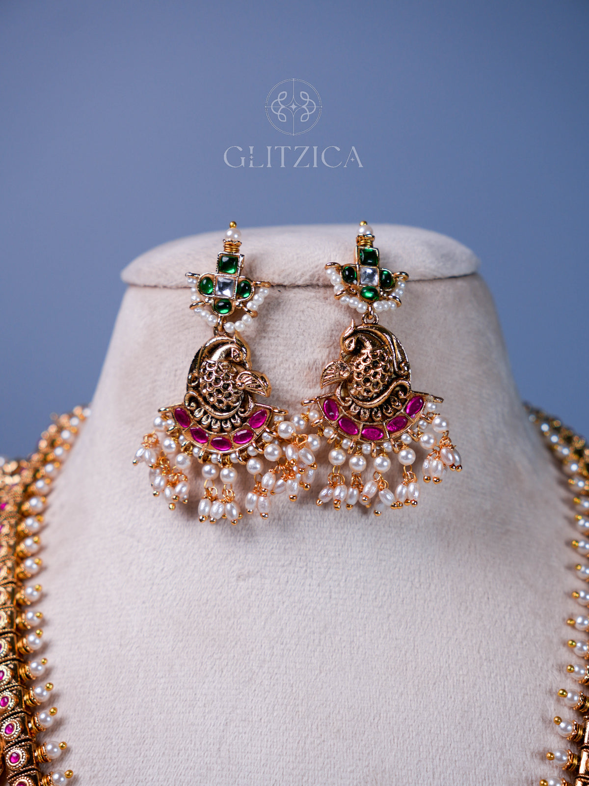 Akshara Temple Long Jadua Kundan Necklace Set