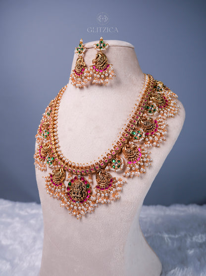 Akshara Temple Long Jadua Kundan Necklace Set