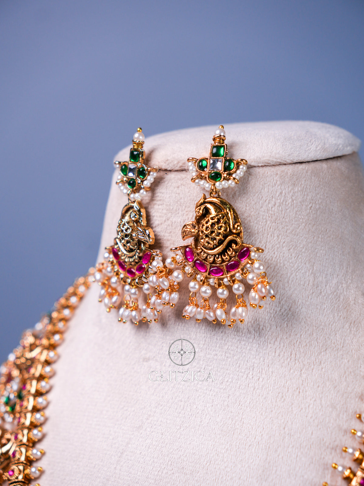 Akshara Temple Long Jadua Kundan Necklace Set