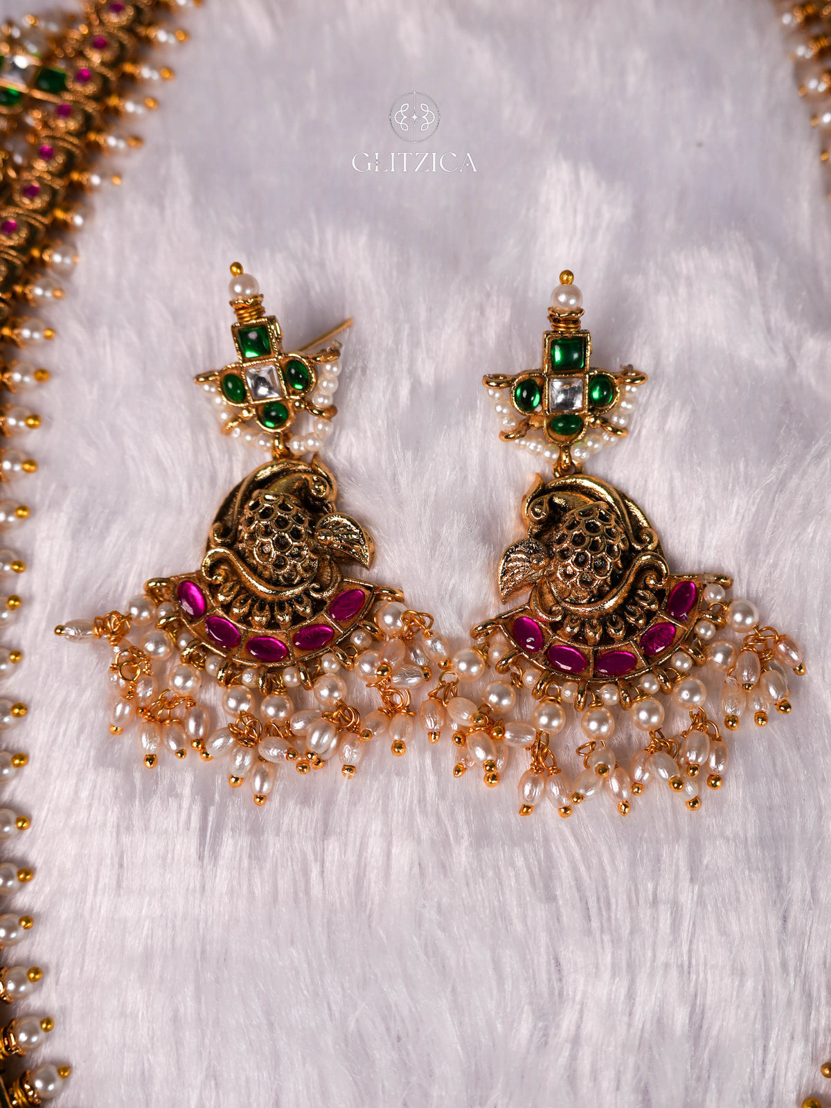 Akshara Temple Long Jadua Kundan Necklace Set