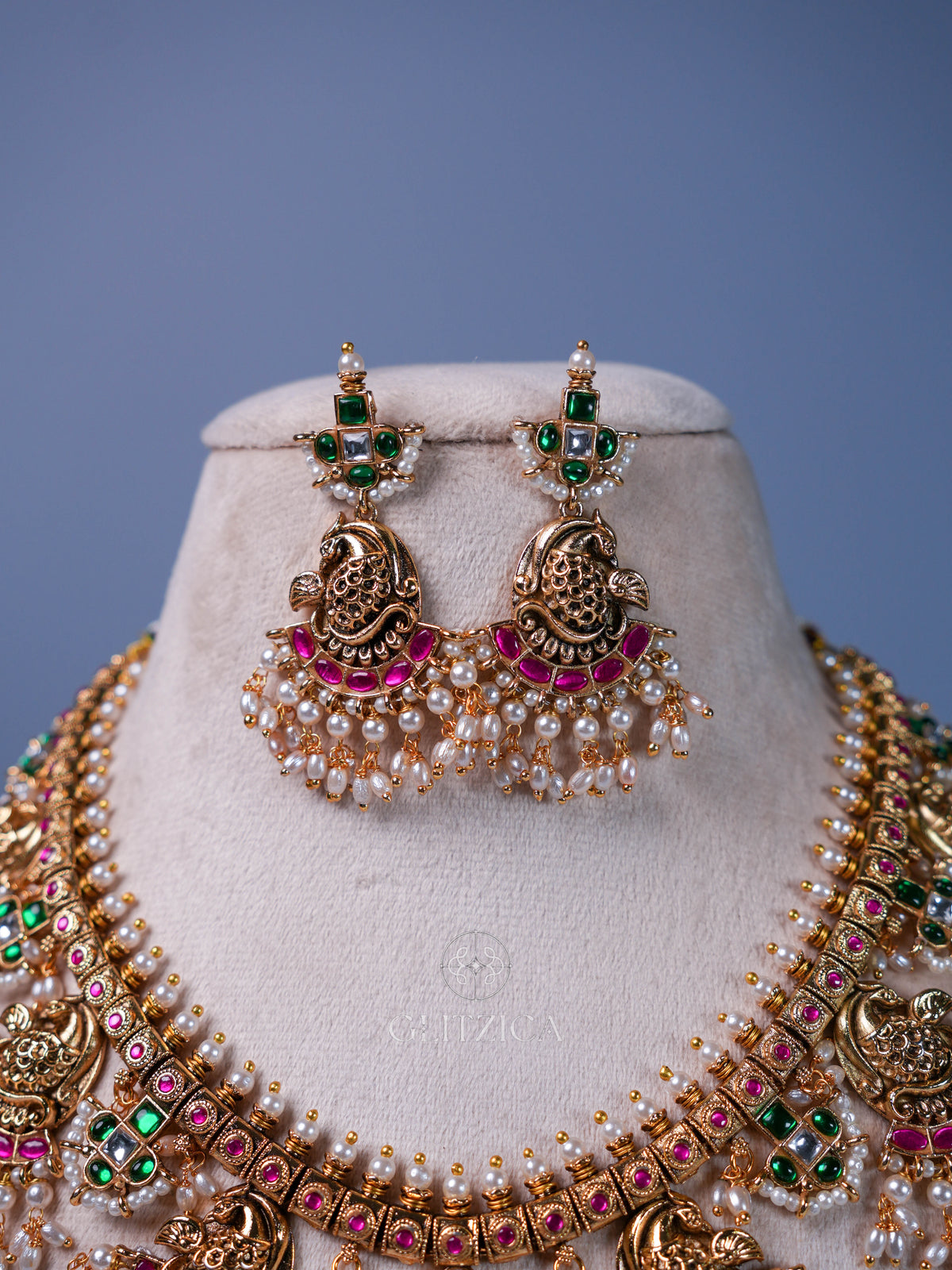 Shreya Temple Jadua Kundan Necklace Set