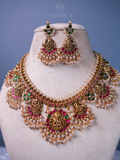 Shreya Temple Jadua Kundan Necklace Set