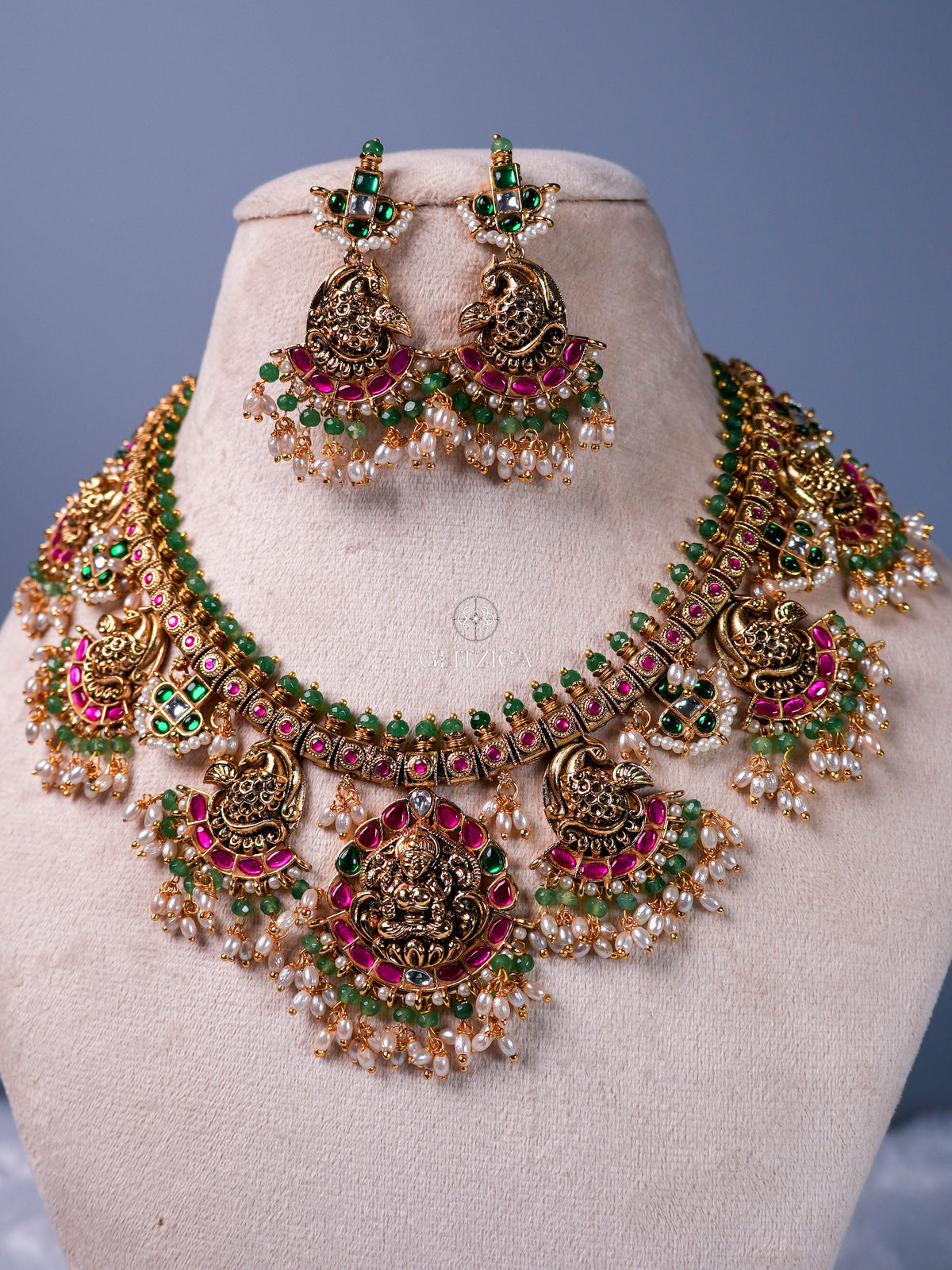 Meenakshi Temple Jadua Kundan Necklace Set