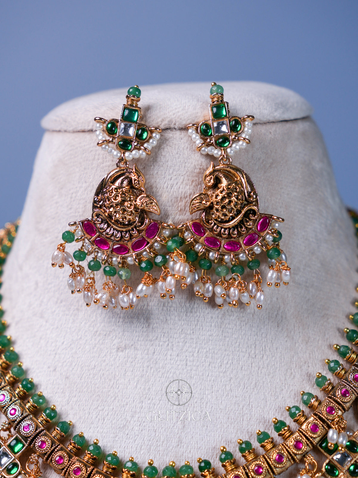 Meenakshi Temple Jadua Kundan Necklace Set