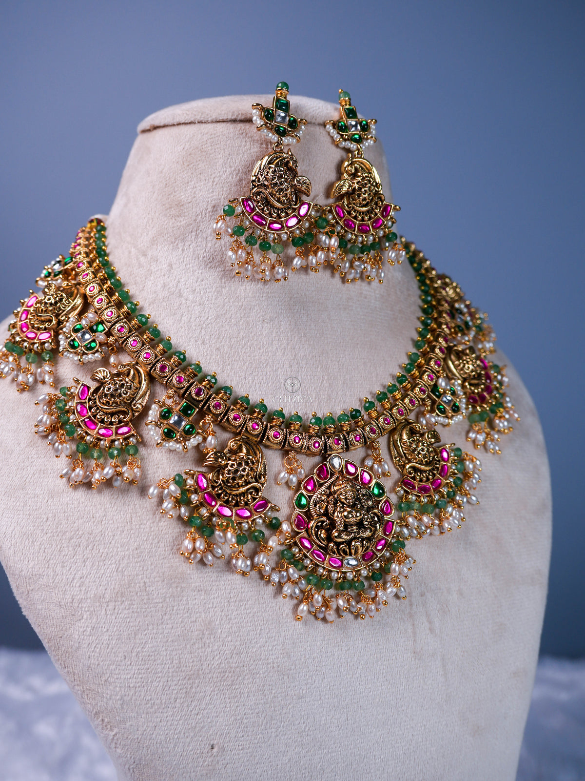 Meenakshi Temple Jadua Kundan Necklace Set