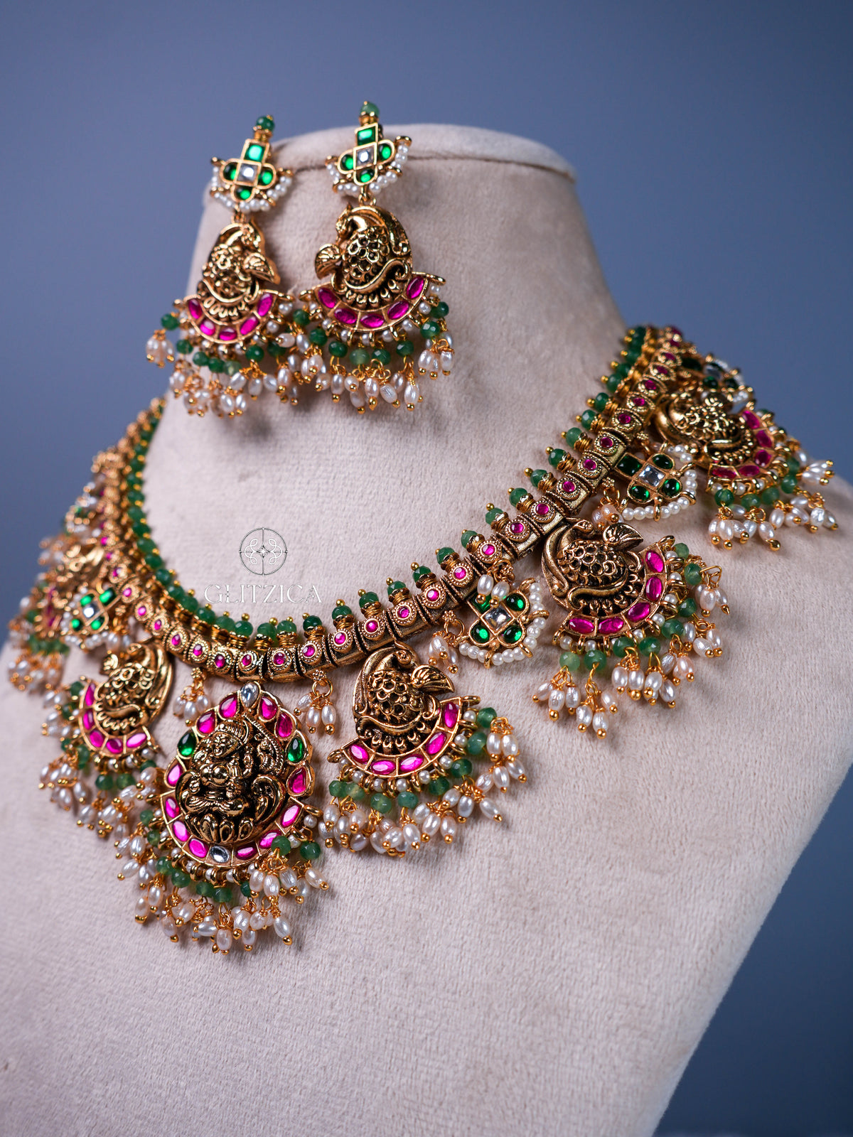 Meenakshi Temple Jadua Kundan Necklace Set