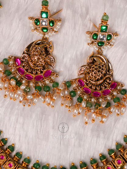 Meenakshi Temple Jadua Kundan Necklace Set