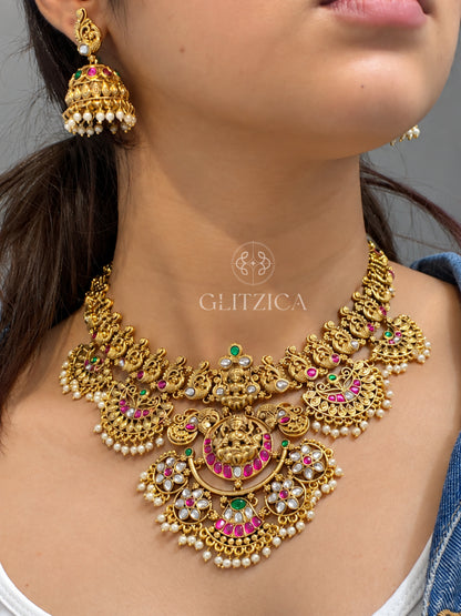 Anjali Temple Lakshmi Jadua Kundan Necklace Set