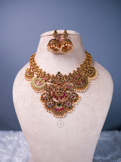Anjali Temple Lakshmi Jadua Kundan Necklace Set