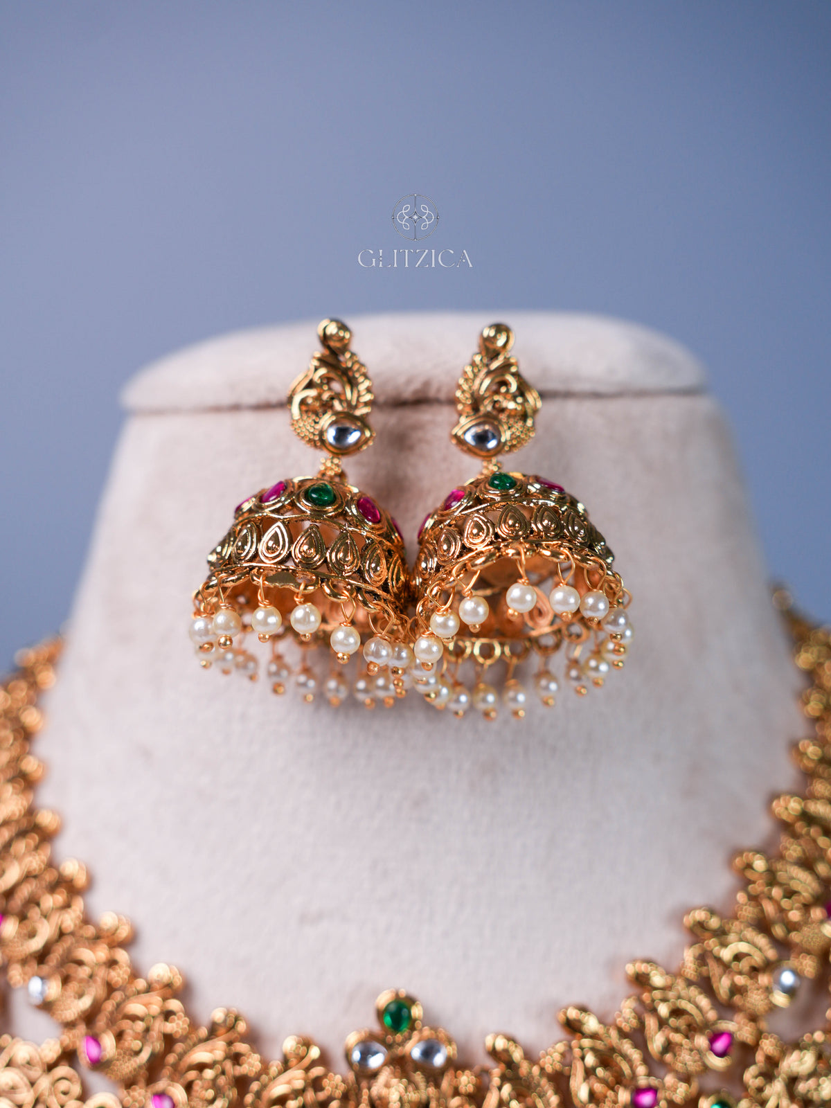 Anjali Temple Lakshmi Jadua Kundan Necklace Set