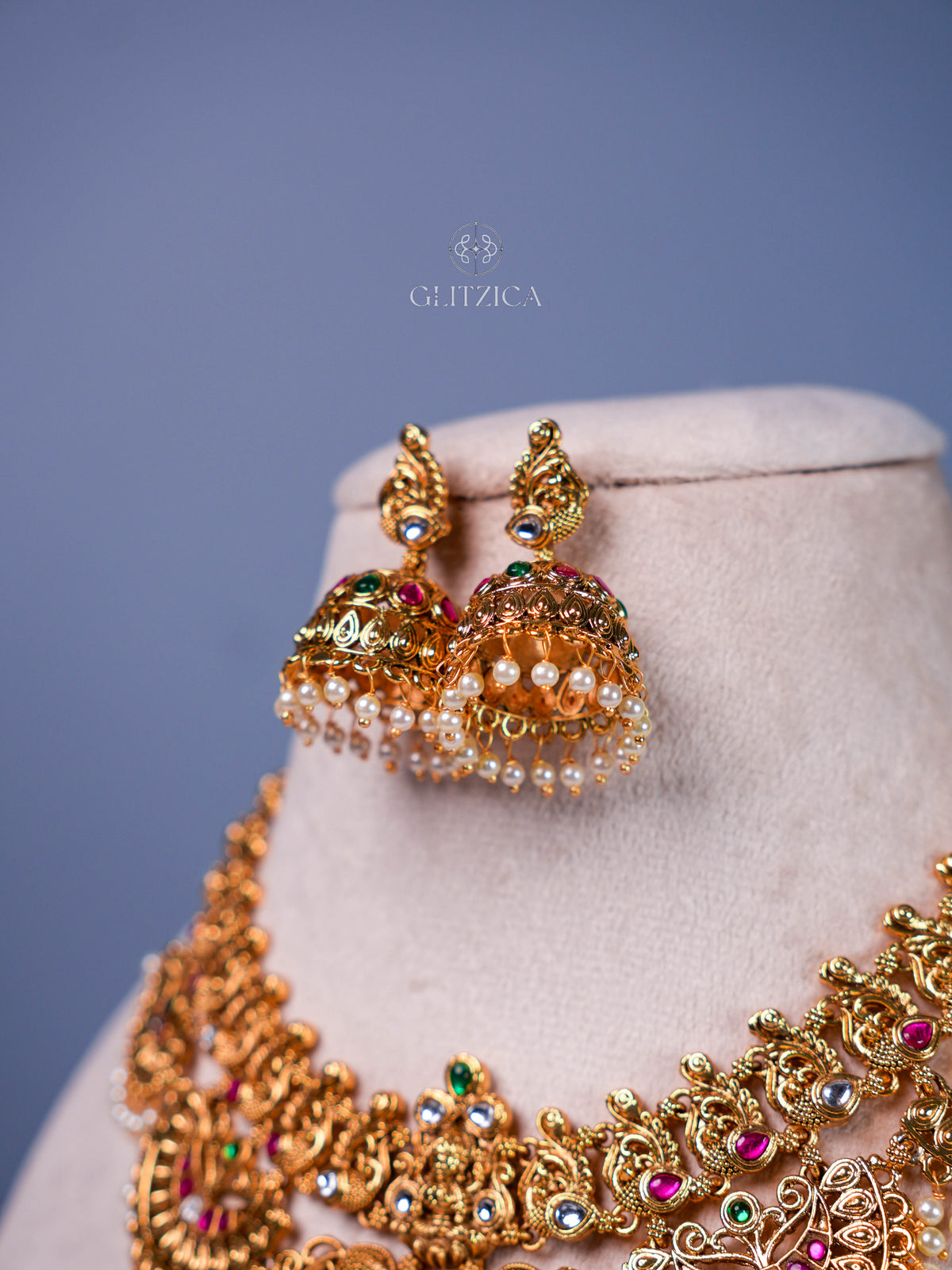 Anjali Temple Lakshmi Jadua Kundan Necklace Set