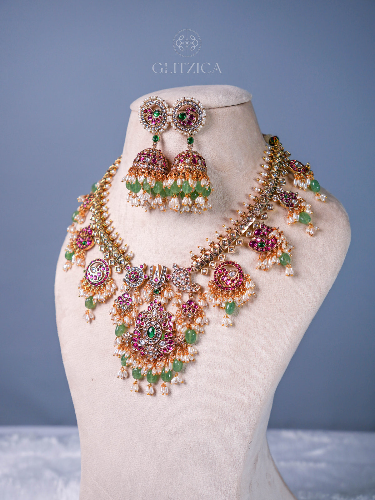 Divya Emerald Guttapusalu Necklace Set