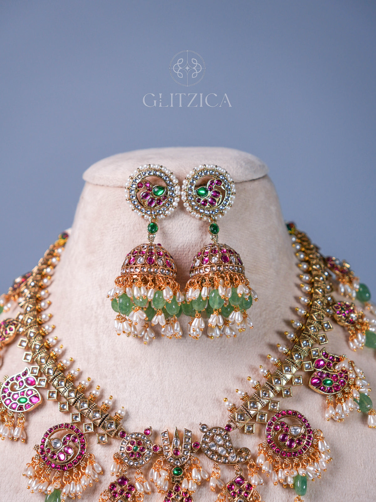 Divya Emerald Guttapusalu Necklace Set