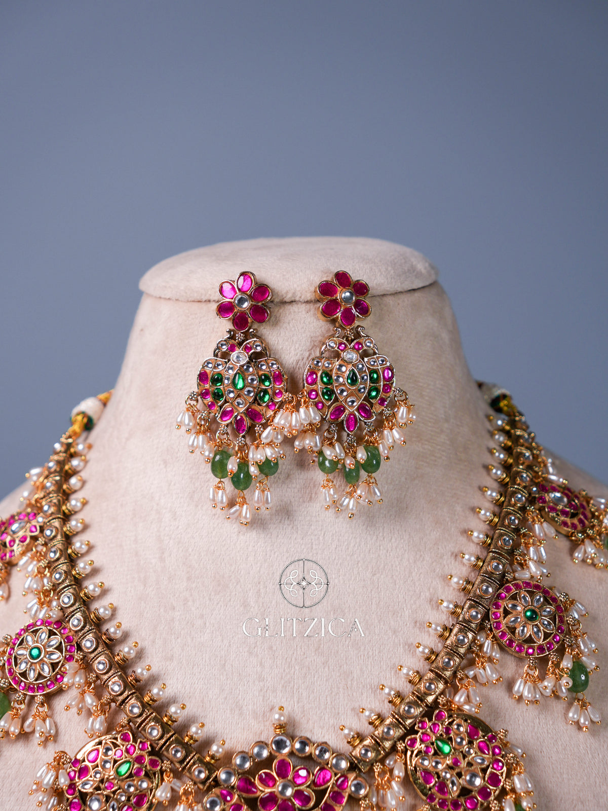 Bhavana Peacock Jadua Kundan Necklace Set