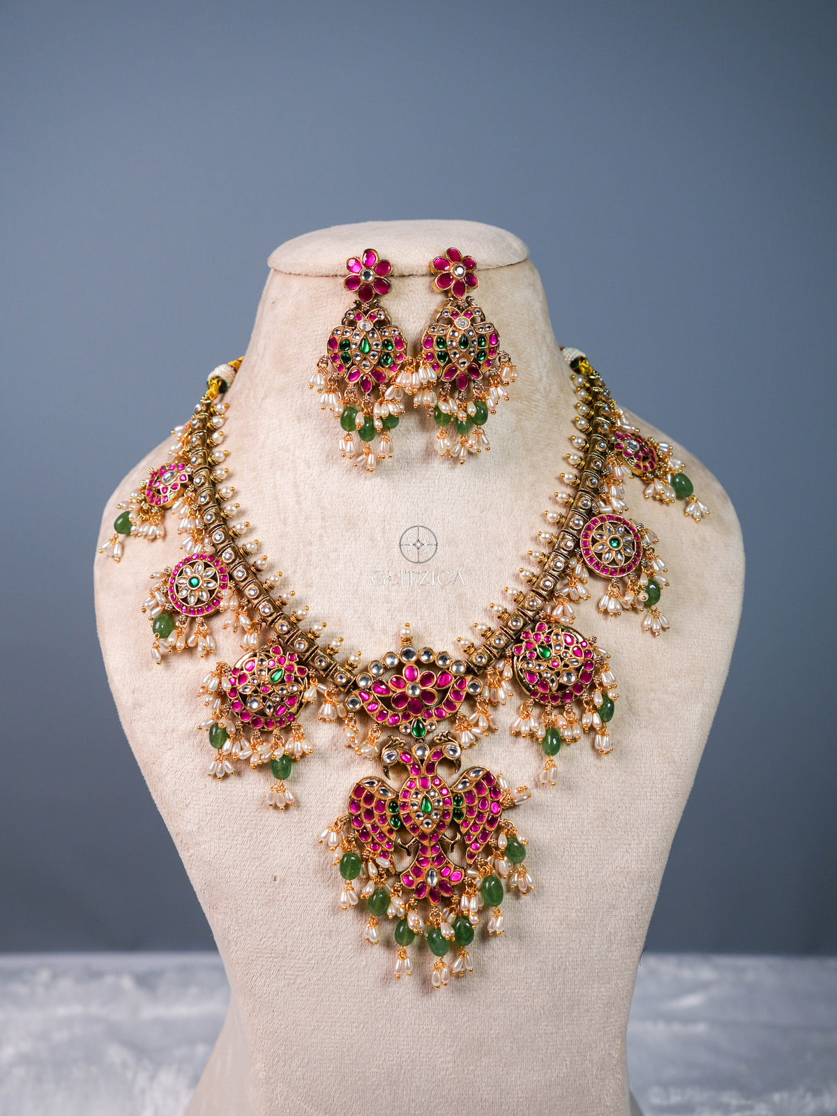 Bhavana Peacock Jadua Kundan Necklace Set