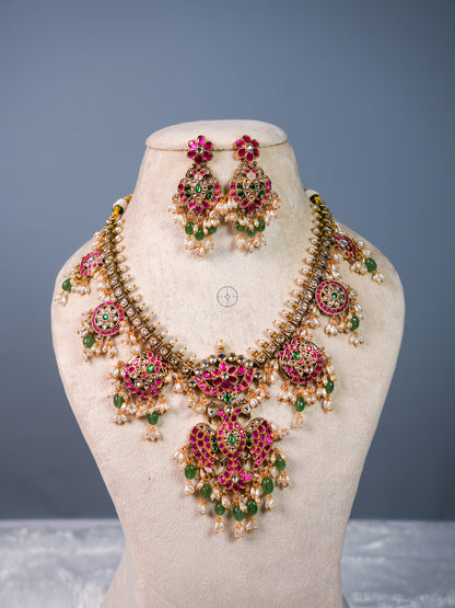 Bhavana Peacock Jadua Kundan Necklace Set
