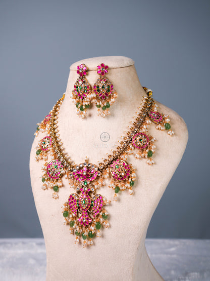 Bhavana Peacock Jadua Kundan Necklace Set