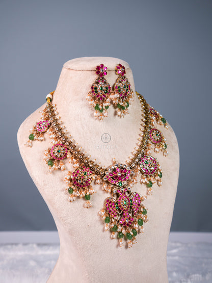 Bhavana Peacock Jadua Kundan Necklace Set