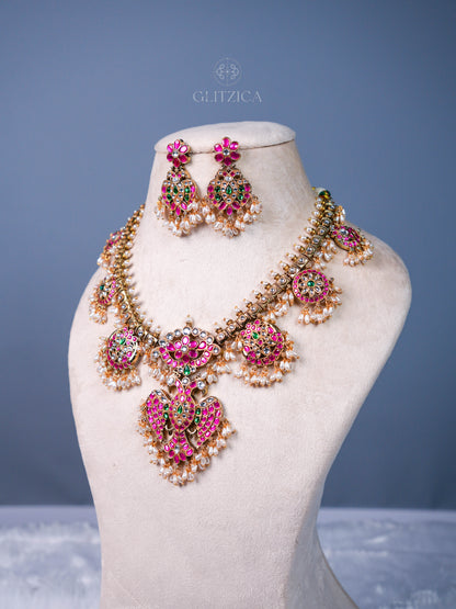 Swathi Peacock Jadua Kundan Necklace Set