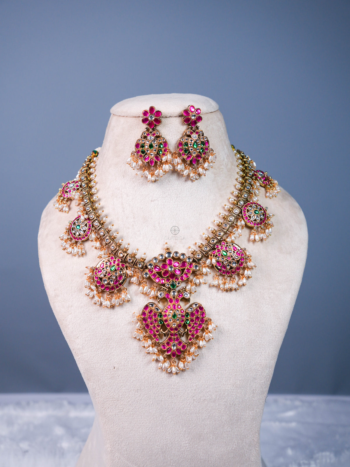 Swathi Peacock Jadua Kundan Necklace Set