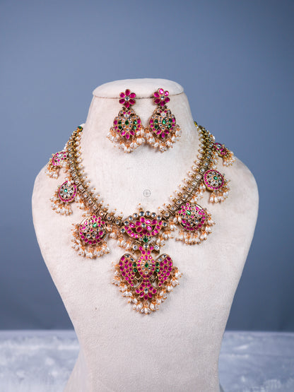 Swathi Peacock Jadua Kundan Necklace Set