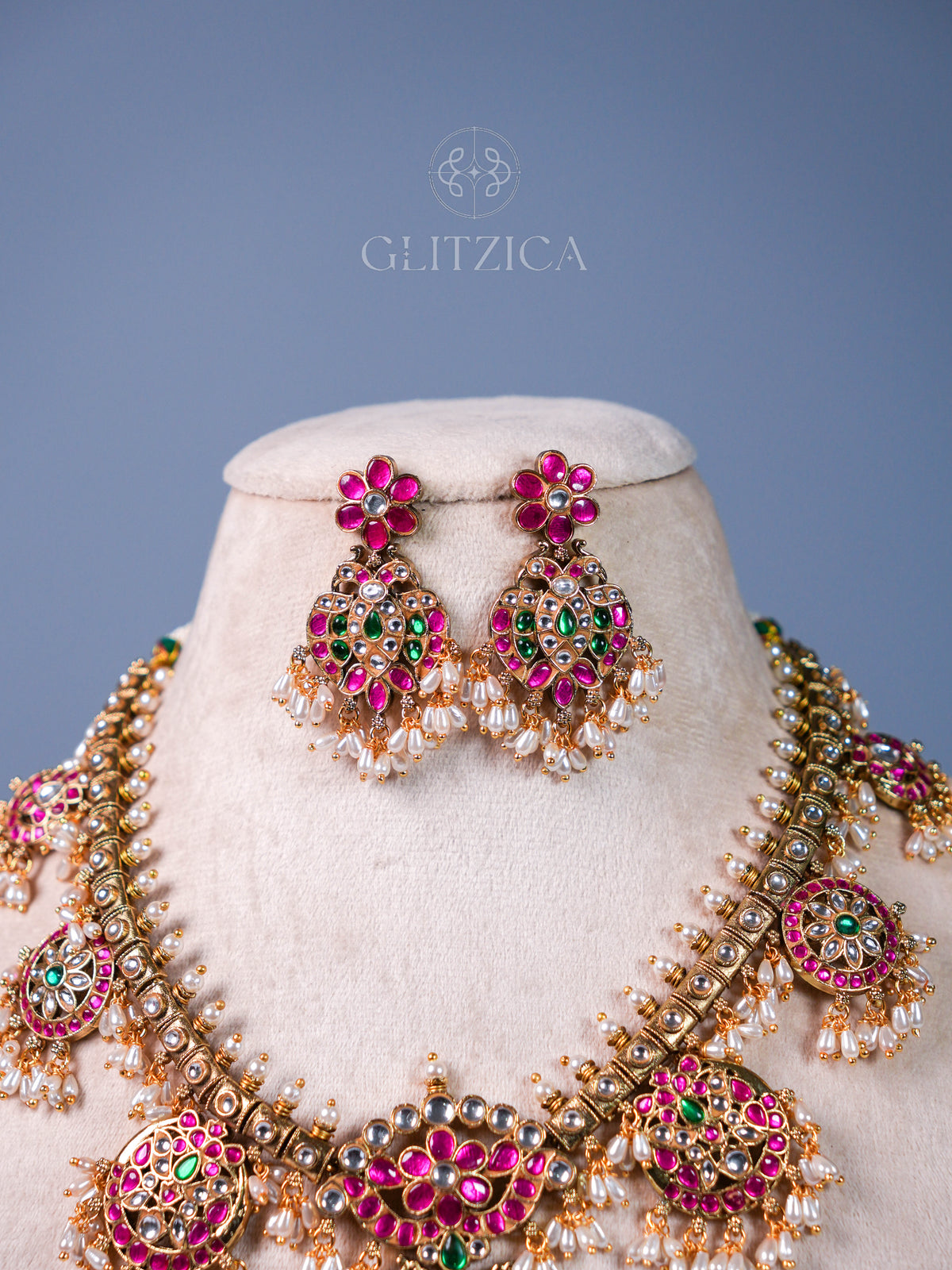 Swathi Peacock Jadua Kundan Necklace Set