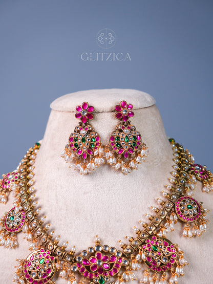 Swathi Peacock Jadua Kundan Necklace Set