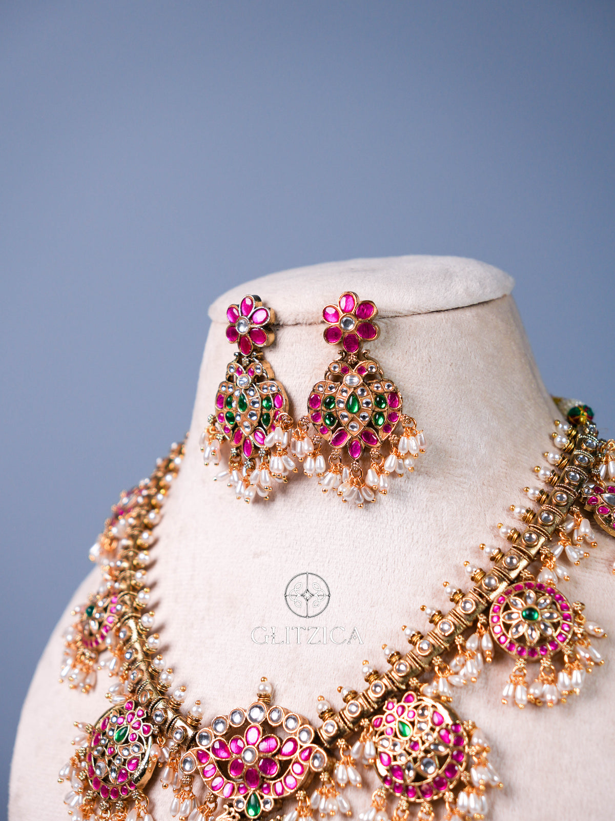 Swathi Peacock Jadua Kundan Necklace Set
