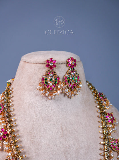 Deepika Peacock Long Jadua Kundan Necklace Set