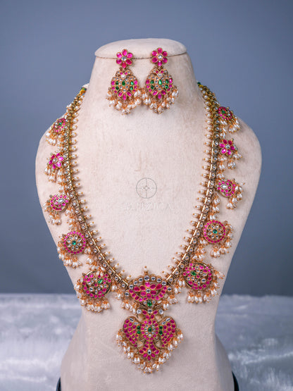 Deepika Peacock Long Jadua Kundan Necklace Set