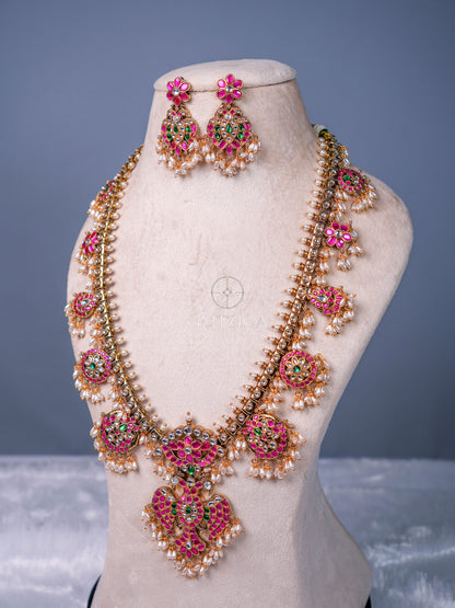 Deepika Peacock Long Jadua Kundan Necklace Set