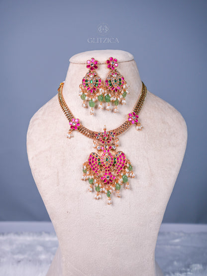 Nandini Peacock Jadua Kundan Necklace Set