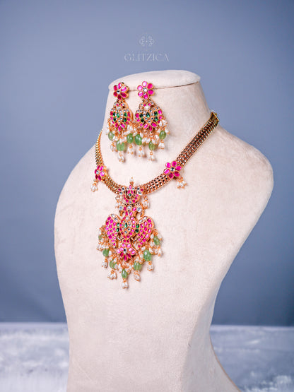 Nandini Peacock Jadua Kundan Necklace Set