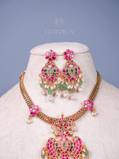Nandini Peacock Jadua Kundan Necklace Set